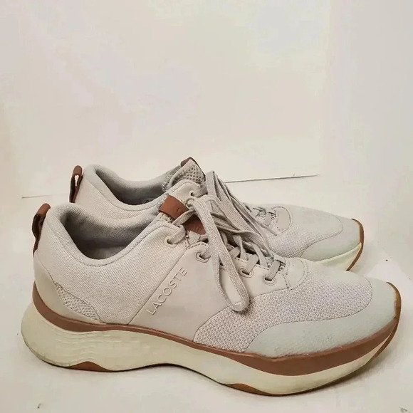 LacosteMen Lace Up Brand Logo Sneaker, Off White 8.5 - Picture 9 of 11